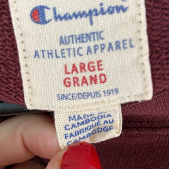 CHAMPION large French terry sweatshirt burgundy logo L - Picture 2 of 4